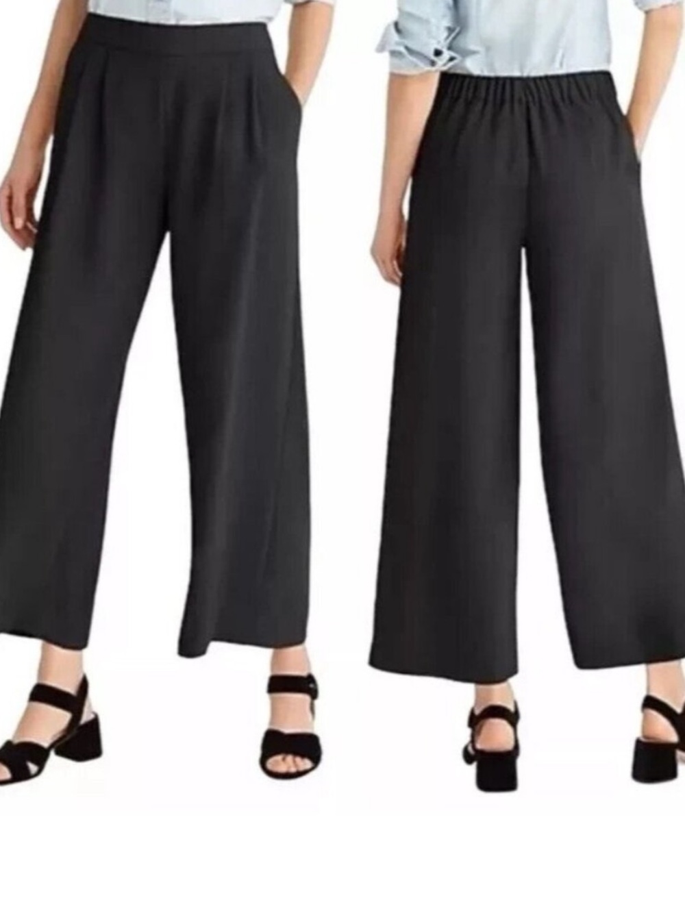 J. Crew Black Cropped Wide-Leg Pants